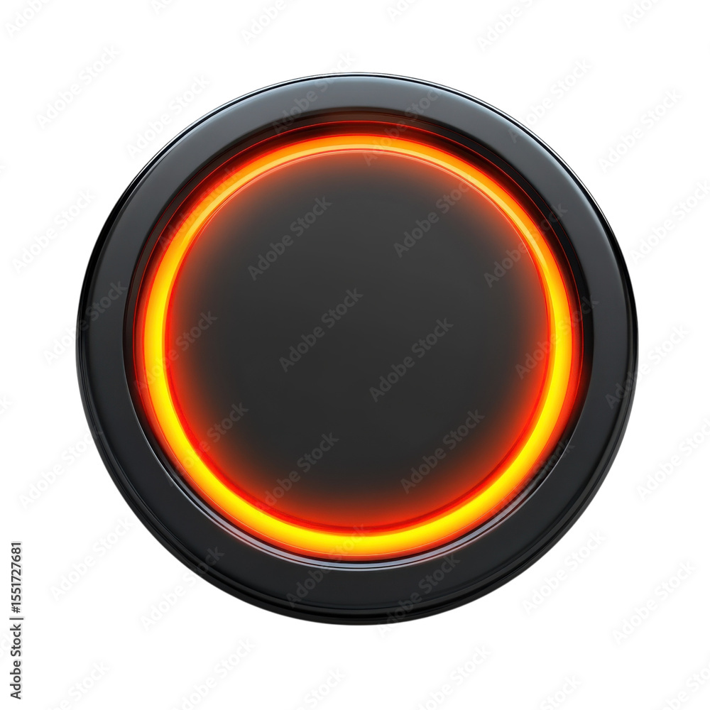 Poster glowing ring button interface design element futuristic round orange light on transparent background