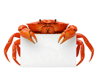 Crab Holding a Signboard or Card Mockup Isolated on Transparent Background  Fun Marine Crustacean Concept for Advertising or Message Display