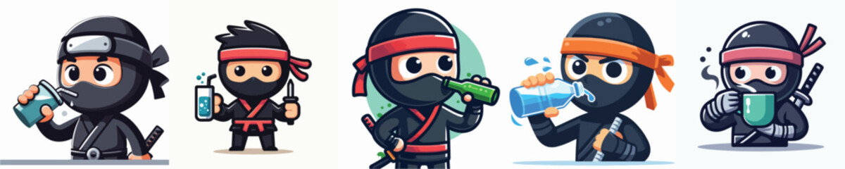 vector of a ninja drinking soda