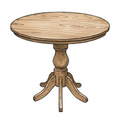 Illustration of Round Wooden Table with Pedestal Stand on Transparent