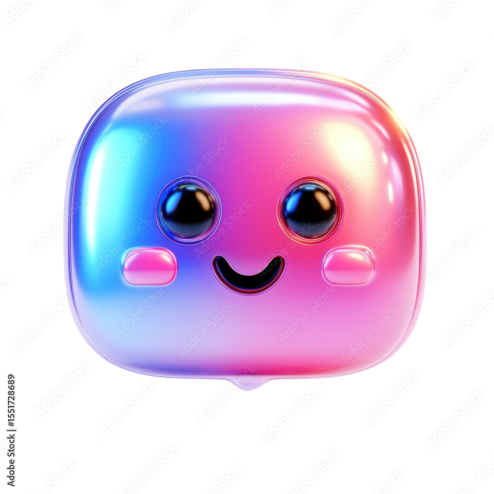 Poster cute glossy character joyful design rendered object bright colors gradient on transparent background