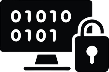 Computer security binary code and padlock icon