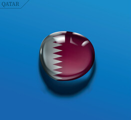 Qatar flag icon. 3D glossy round button with the Al-Adaam flag. Modern sphere for web and apps, isolated on a blue background.