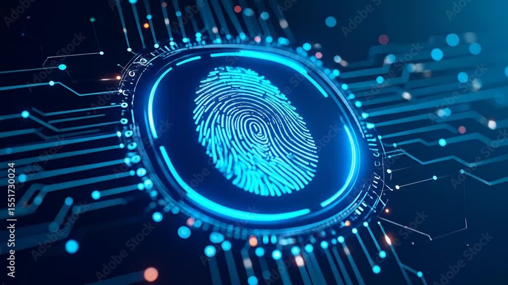 Aufkleber fingerprint scanning and digital technology with cybersecurity network connection