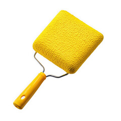 Bright yellow paint roller with metal frame and yellow handle isolated on transparent background