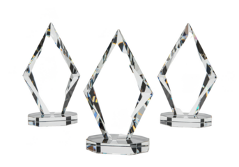 Illustration of Three Shiny Diamond Shaped Trophies isolated on Transparent