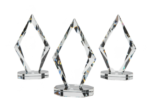 Illustration of Three Shiny Diamond Shaped Trophies isolated on Transparent