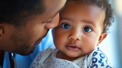 Close-up of a father kissing his baby