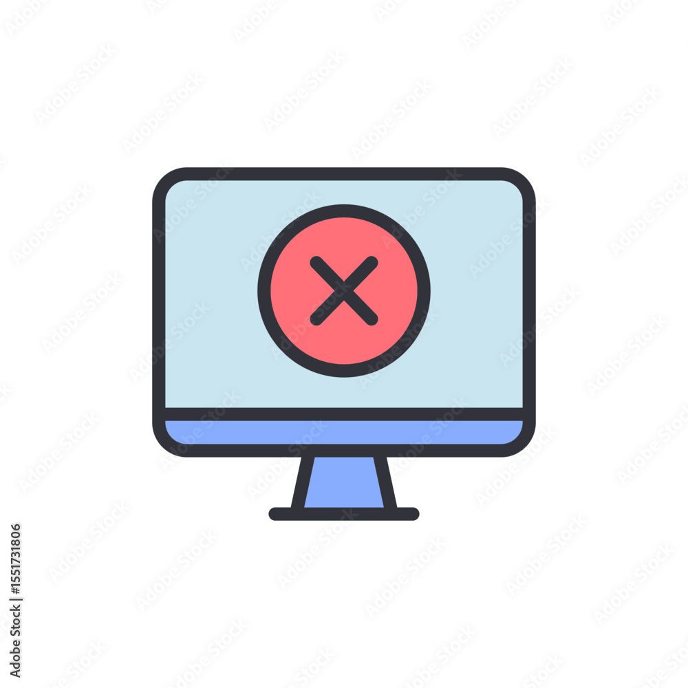 Poster computer display with red cross symbol represents an error message