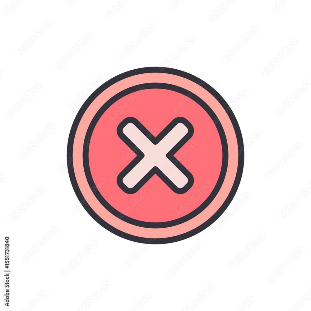 Poster circular cross mark icon with outline on transparent background
