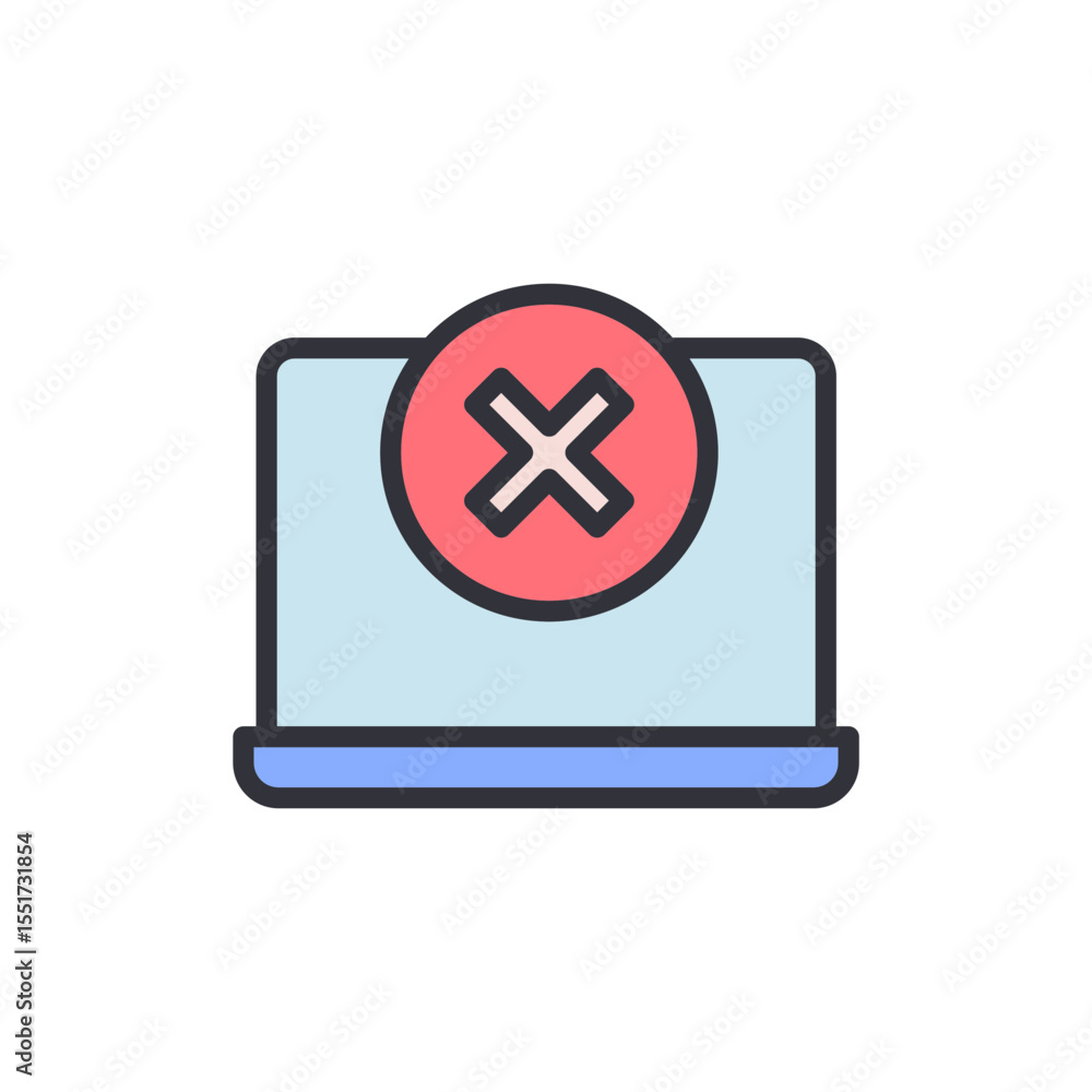 Poster laptop displaying a red cross symbol indicating error or restriction