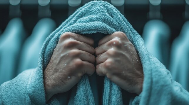 A powerful image capturing the hands of a person tightly gripping a towel, symbolizing concealed emotions and introspection, evoking feelings of anxiety and vulnerability.