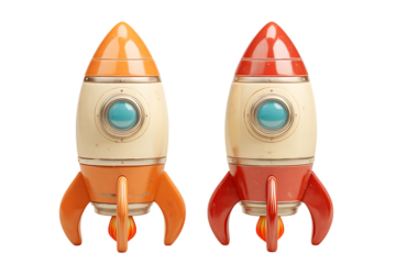 Two vintage rockets ready for liftoff.  Space, adventure, and innovation concept.