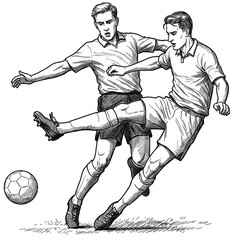 Illustration of Two Soccer Football Players in Action with Black and White
