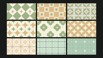 Vintage green ceramic tile background Set