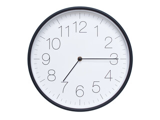 Simple wall clock with black frame and white face displaying 07:15 or 19:15. Ideal for time, schedule, and punctuality themes.