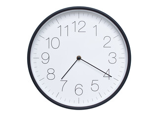 Simple wall clock with black frame and white face displaying 07:20 or 19:20. Ideal for time, schedule, and punctuality themes.