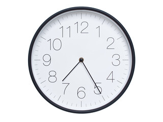 Simple wall clock with black frame and white face displaying 07:25 or 19:25. Ideal for time,...