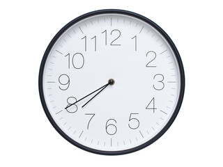 Simple wall clock with black frame and white face displaying 07:40 or 19:40. Ideal for time, schedule, and punctuality themes.