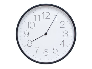Simple wall clock with black frame and white face displaying 08:05 or 20:05. Ideal for time,...