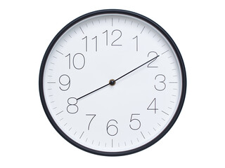 Simple wall clock with black frame and white face displaying 08:10 or 20:10. Ideal for time,...