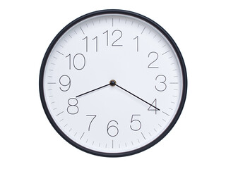 Simple wall clock with black frame and white face displaying 08:20 or 20:20. Ideal for time,...