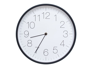 Simple wall clock with black frame and white face displaying 08:35 or 20:35. Ideal for time,...