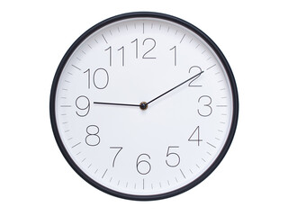 Simple wall clock with black frame and white face displaying 09:10 or 21:10. Ideal for time, schedule, and punctuality themes.