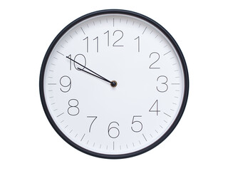 Simple wall clock with black frame and white face displaying 09:50 or 21:50. Ideal for time, schedule, and punctuality themes.