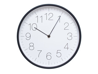 Simple wall clock with black frame and white face displaying 10:05 or 22:05. Ideal for time,...