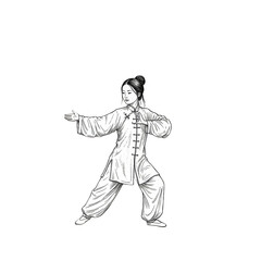Illustration of Woman Practicing Tai Chi in White Silhouette on Black