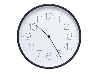 Simple wall clock with black frame and white face displaying 10:25 or 22:25. Ideal for time, schedule, and punctuality themes.