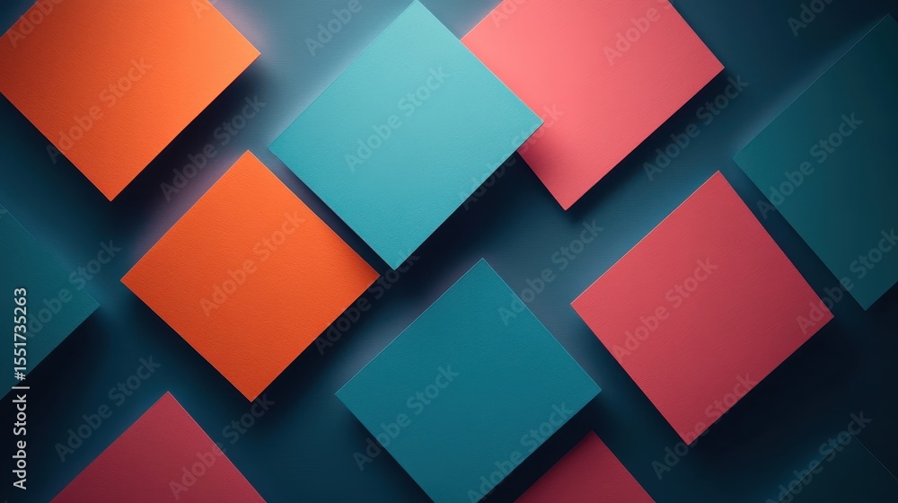 Poster an abstract composition of colorful geometric shapes set against a dark background, representing mod