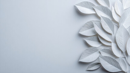 Delicate white paper leaves arranged on a light background creating a serene and minimalist nature-inspired composition