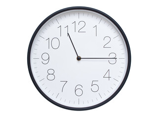 Simple wall clock with black frame and white face displaying 11:15 or 23:15. Ideal for time, schedule, and punctuality themes.