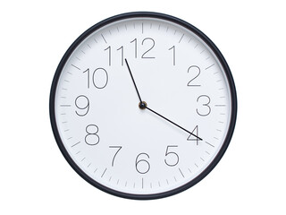 Simple wall clock with black frame and white face displaying 11:20 or 23:20. Ideal for time, schedule, and punctuality themes.