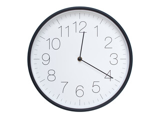 Simple wall clock with black frame and white face displaying 00:20 or 12:20. Ideal for time,...