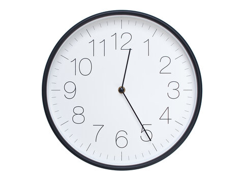 Simple wall clock with black frame and white face displaying 00:25 or 12:25. Ideal for time, schedule, and punctuality themes.