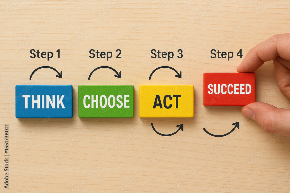Poster achieving progress in business requires thoughtful decision-making deliberate actions and a clear pa