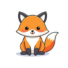 Obraz premium Minimal Flat Vector of a Fox with Bold Black Outline, No Gradients, Clean Kawaii Style, Isolated