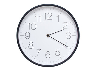 Simple wall clock with black frame and white face displaying 02:20 or 14:20. Ideal for time, schedule, and punctuality themes.