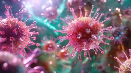 Close-up of colorful viruses