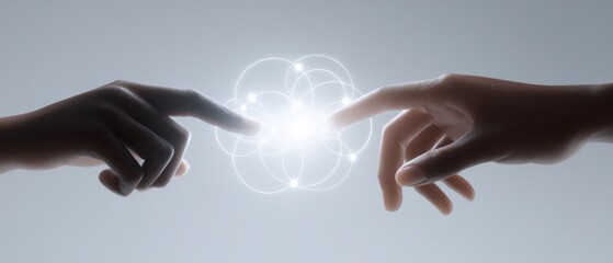 Hands Collaborating on Floating Brainstorm Board