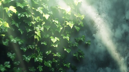 Sunlit Ivy on Weathered Wall: A Serene Nature Scene