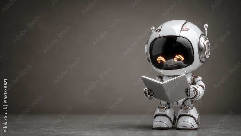 Aufkleber a cute robot that is ai-enabled stands facing the camera with a tablet in use