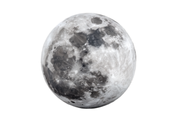 Close up view of a full moon against a black background.