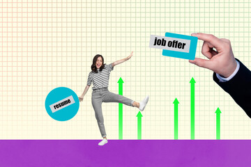 Zine trendy full 3d banner creative collage of happy businessman businesswoman stand arrow progress...