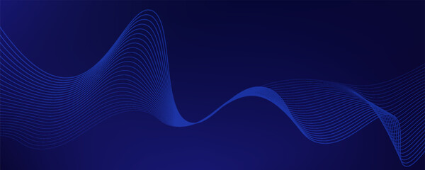 Abstract glowing wave lines on dark blue background. Dynamic wave pattern. Modern flowing wavy lines. Futuristic technology concept. Suit for banner, poster, cover, brochure, flyer, website