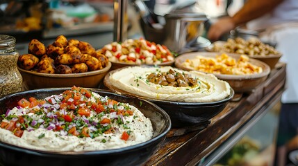 Obraz premium Delicious Assortment of Middle Eastern Dishes on a Market Stand