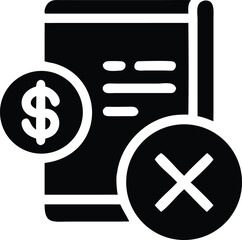 Rejected bill with dollar sign and cross mark icon